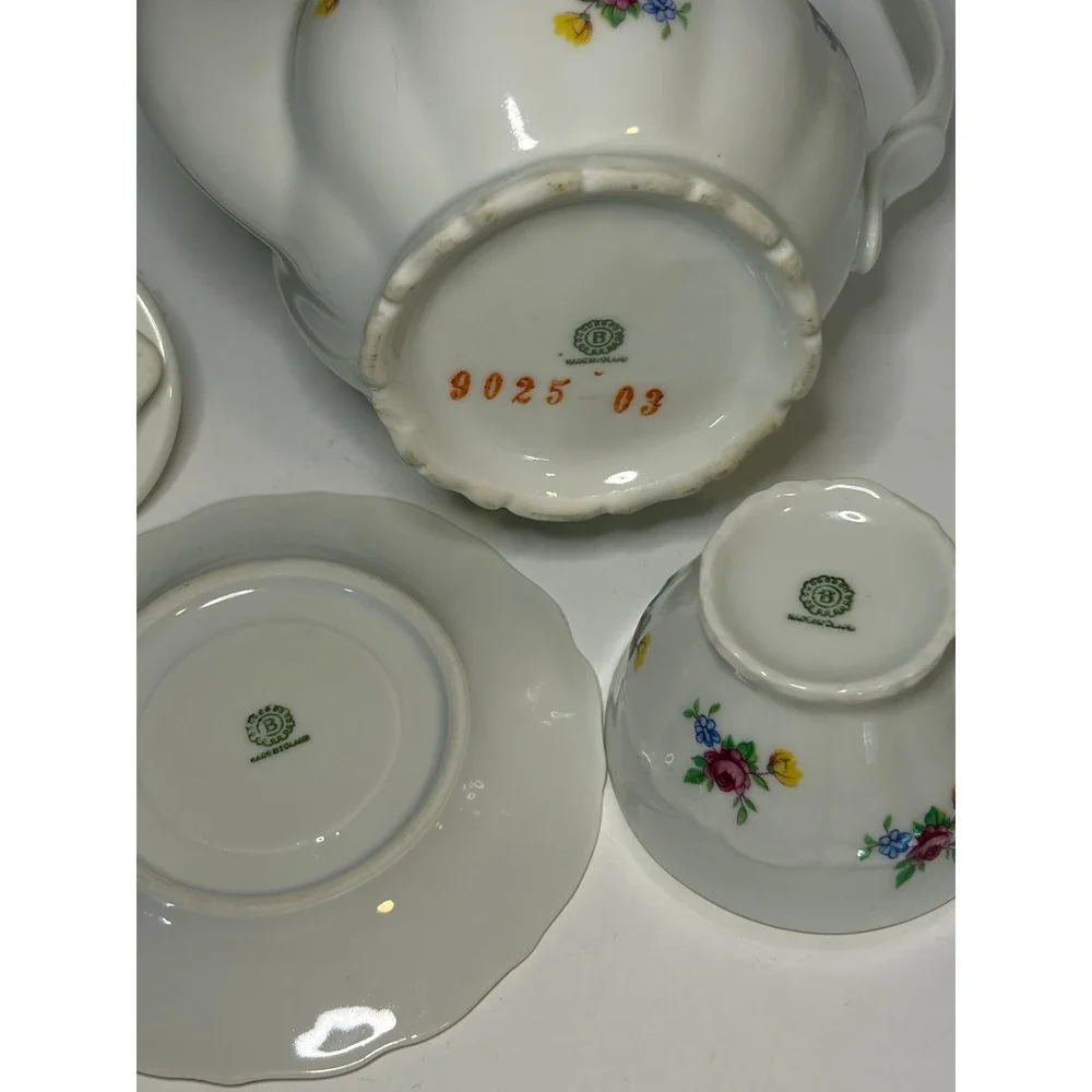 Vintage White Floral Teapot Tea Cup Saucer Polish CottageCore Coquette Girlie